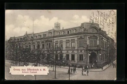 AK Offenbach a. M., Kaiserliches Postamt mit Strasse und Kindergruppe