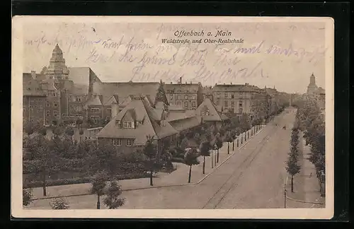 AK Offenbach a. M., Waldstrasse und Ober-Realschule aus der Vogelschau