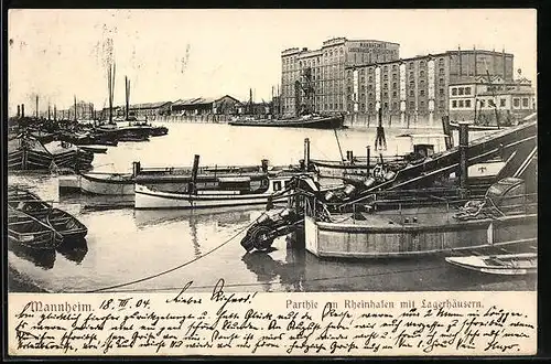 AK Mannheim, Parthie am Rheinhafen mit Lagerhäusern