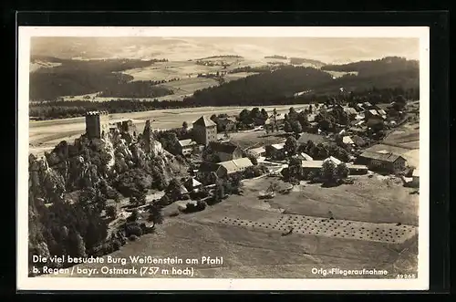AK Weissenstein b. Regen, Die viel besuchte Burg Weissenstein am Pfahl, Fliegeraufnahme