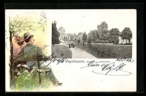 AK Bad Oeynhausen, Soolbad und Lesezimmer, Paar auf einer Bank