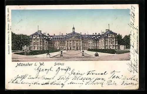AK Münster i. W., Das Schloss mit leuchtenden Fenstern