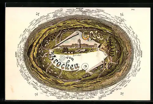 Lithographie Brocken, Städte im Umland