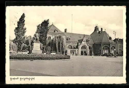 AK Herford, Kurfürstendenkmal und Hauptbahnhof