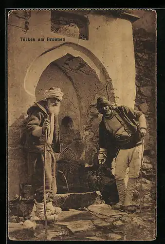 AK Türken am Brunnen füllen Wasser ab