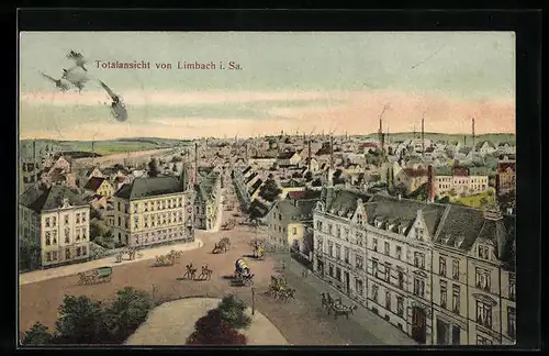 AK Limbach /Sa., Totalansicht mit Boulevard aus der Vogelschau