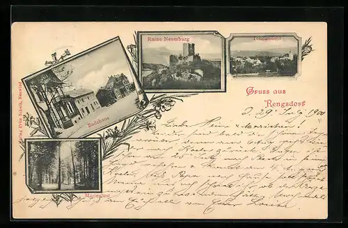 Passepartout-AK Rengsdorf, Badehaus, Marienlust, Totalansicht