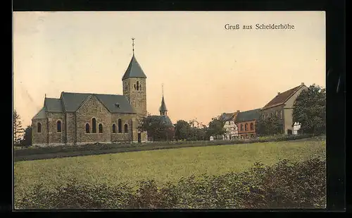 AK Scheiderhöhe, Ortspanorama mit Kirche