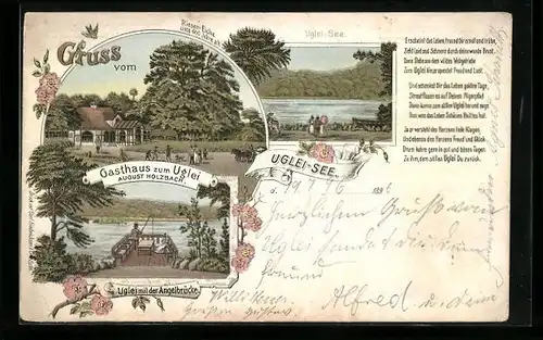 Lithographie Eutin, Gasthaus zum Uglei A. Holzbach, Uglei mit Angler, Uglei-See