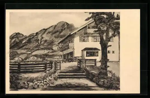 Künstler-AK Bad Reichenhall, Ansicht vom Cafe Dreher am Hessing