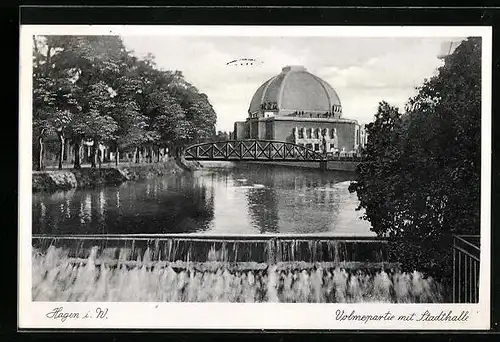 AK Hagen i. W., Volmepartie mit Stadthalle