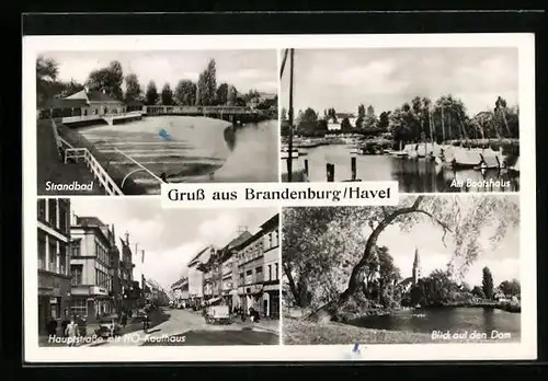 AK Brandenburg /Havel, Hauptstrasse m. HO-Kaufhaus, Bootshaus u. Blick zum Dom