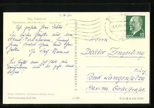 AK Neu Fahrland, Haupthaus d. Sanatorium Heinrich Heine