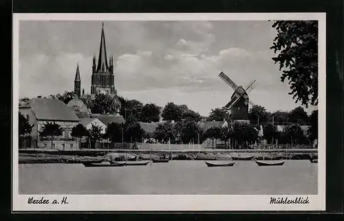 AK Werder a. H., Mühlenblick vom Wasser aus