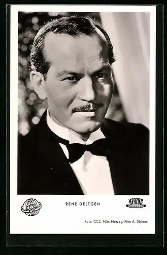 AK Schauspieler René Deltgen im Portrait mit Anzug mit Fliege