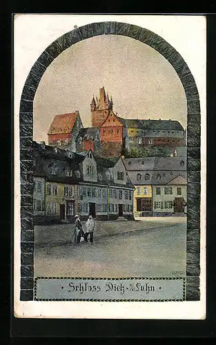 Künstler-AK Diez /Lahn, Blick zum Schloss