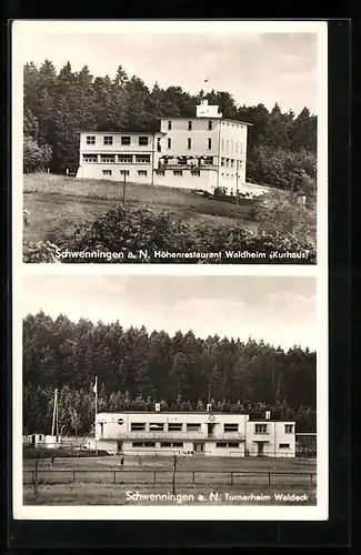 AK Schwenningen a. N., Gasthaus Waldheim (Kurhaus), Turnerheim Waldeck