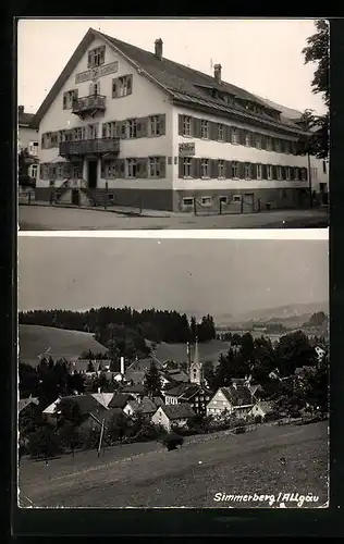 AK Simmerberg /Allgäu, Gasthof Adler, Ortsansicht