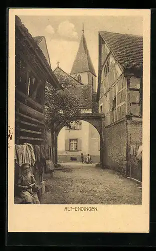 AK Alt-Endingen, Strassenpartie im Ort, Kirchturm