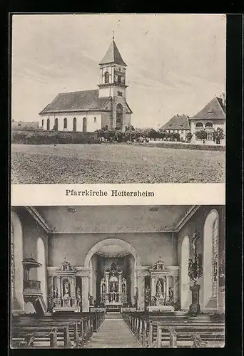 AK Heitersheim, Pfarrkirche, Aussen- und Innenansicht