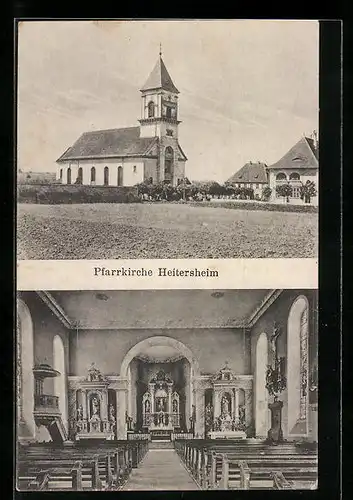 AK Heitersheim, Pfarrkirche, Aussen- und Innenansicht