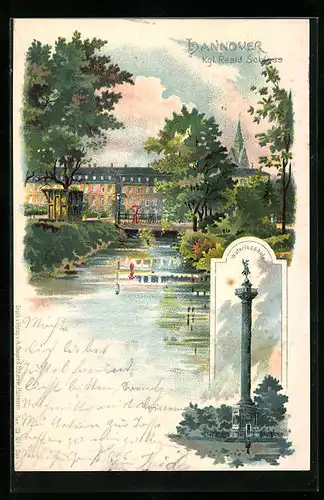 Lithographie Hannover, Kgl. Resid. Schloss, Waterloosäule