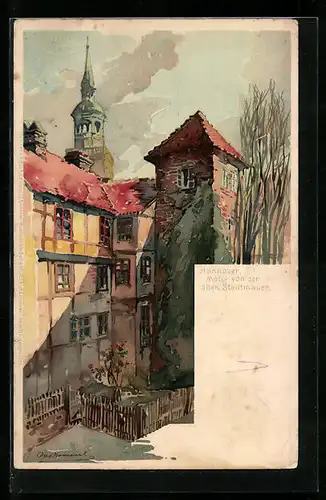 Künstler-Lithographie Otto Hammel: Hannover, Motiv von der alten Stadtmauer