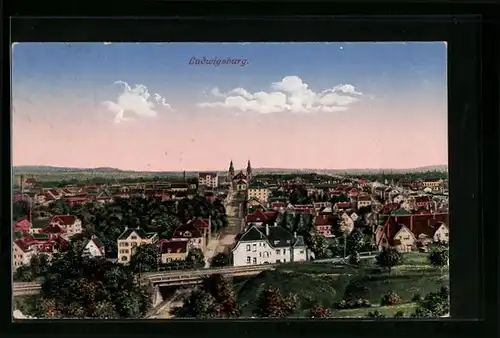 AK Ludwigsburg, Ortsansicht mit Blick in die Ferne