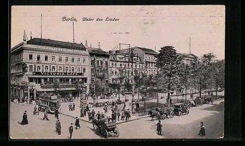 AK Berlin, Victoria Café Unter den Linden mit Pferdewägen