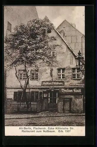 AK Berlin, Restaurant zum Nussbaum, Fischerstrasse Ecke Köllnische Strasse