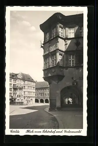 AK Görlitz, Blick zum Schönhof und Untermarkt