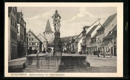AK Gengenbach, Hauptstrasse mit Marktbrunnen