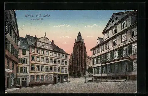 AK Wetzlar a. d. Lahn, Fischmarkt mit Blick zur Kirche