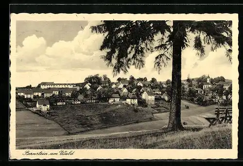AK Bernstein am Wald, Ortsansicht mit Baum in Vordergrund