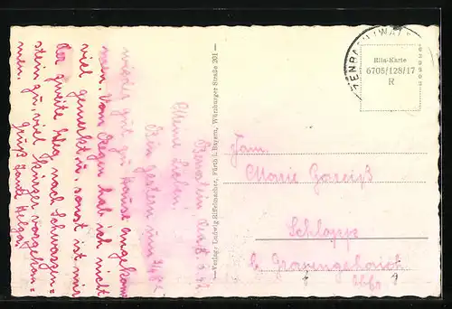 AK Bernstein am Wald, Ortsansicht mit Baum in Vordergrund