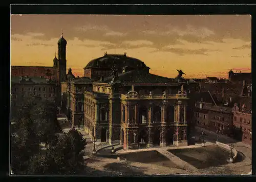 AK Augsburg, Stadttheater bei Abendstimmung