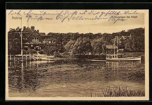 AK Hügel a. d. Ruhr, Bootshaus bei Hügel