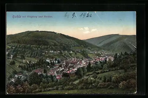 AK Ruhla, Ortsansicht mit Ringberg und Bermer