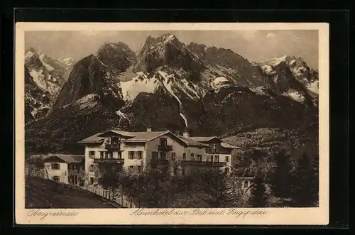 AK Obergrainau, Alpenhotel zur Post mit Zugspitze