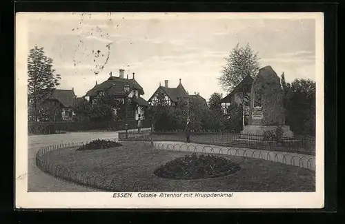 AK Essen, Colonie Altenhof mit Kruppdenkmal