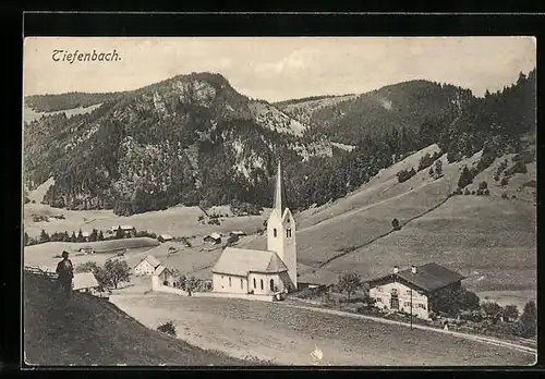 AK Tiefenbach, weisse Kirche im Bergtal