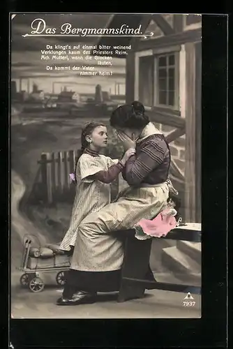 AK Frau und Tochter trauern um den Verlust eines Bergmanns