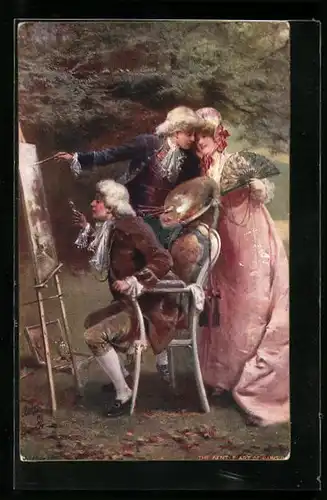 Künstler-AK Maler und elegante Dame begutachten ein Bild