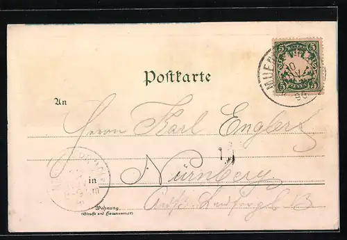 Lithographie München, Strassenblick über die Maximiliansbrücke