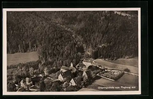 AK Schelklingen, Kloster Urspring und Urspringschule vom Flugzeug aus
