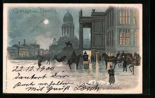 Lithographie Berlin, Gendarmenmarkt, Am Königlichen Schauspielhaus