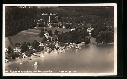AK Possenhofen, Ortsansicht mit Gasthof Schauer, Flugzeugaufnahme