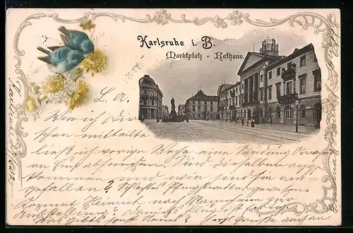 AK Karlsruhe i. B., Marktplatz mit Rathaus