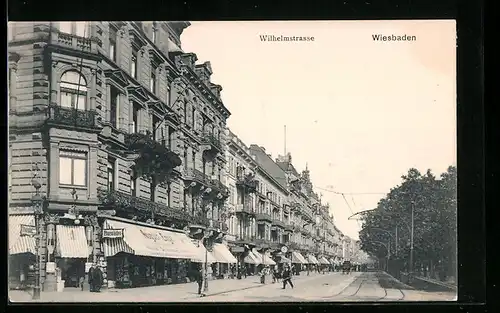 AK Wiesbaden, Geschäfte in der Wilhelmstrasse
