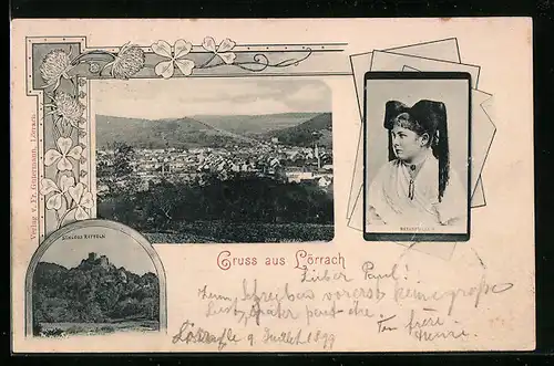 AK Lörrach, Ortsansicht und Schloss Rötteln